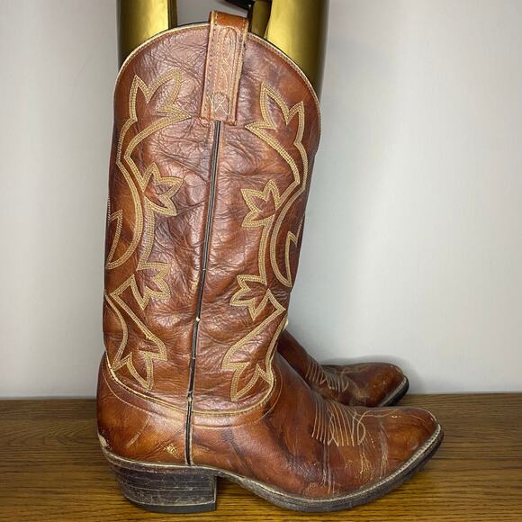 Vintage Dan Post Milwaukee Brown Leather Cowboy Western Boots Mens Size 8.5 D - Picture 1 of 7